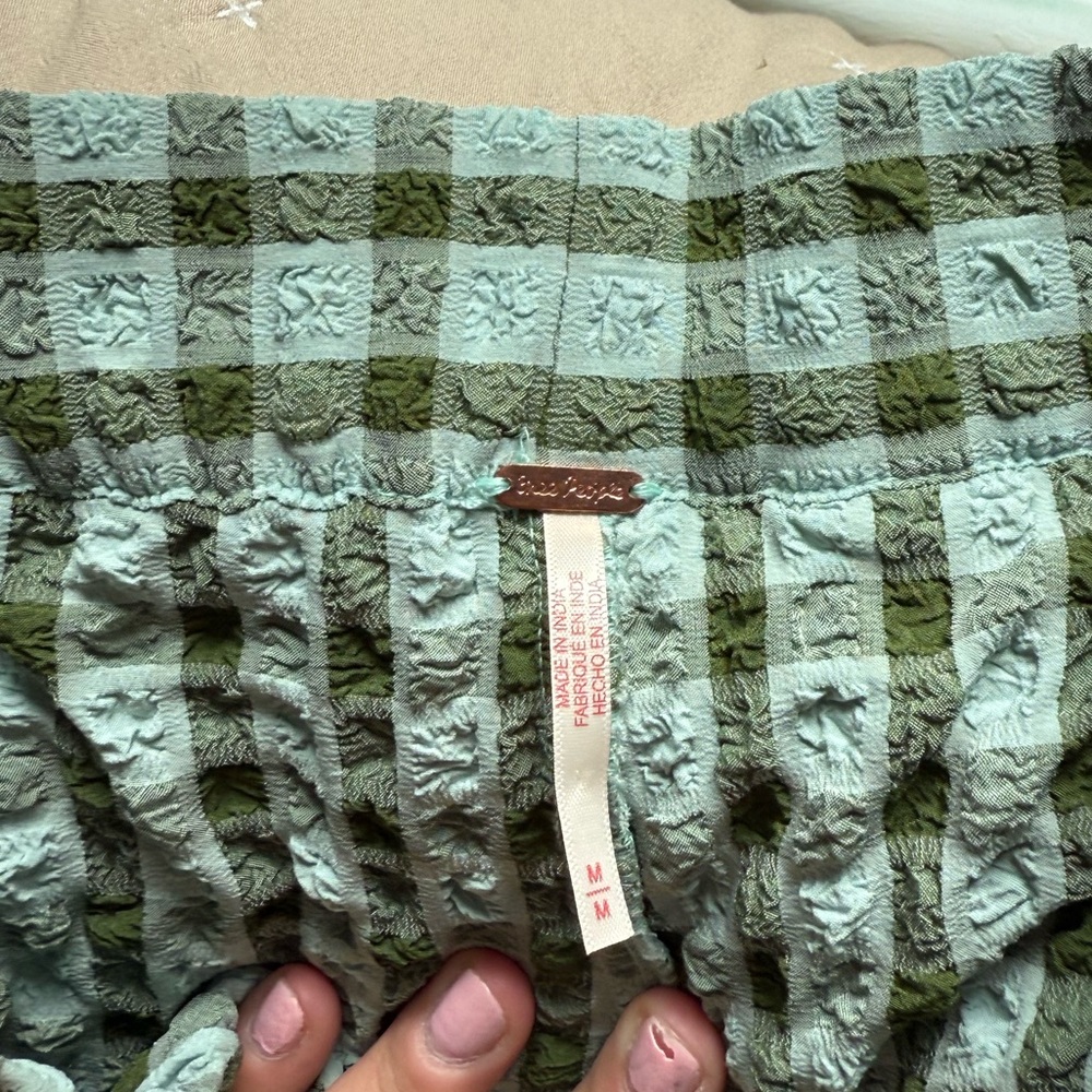 Free People Textured Checkered pants in Green and Blue - Picture 4 of 4